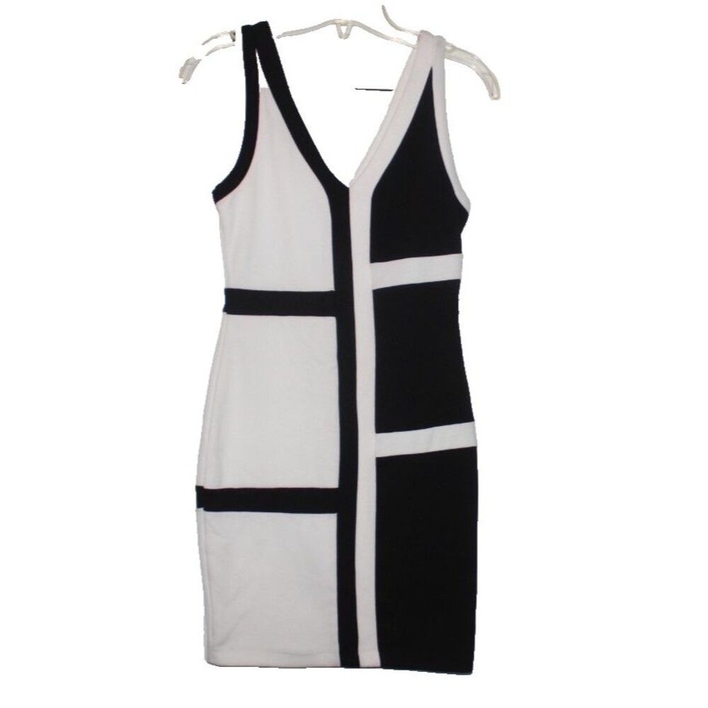 Forever 21 Sz M Knit Bodycon Black and Ivory Block Dress Sleeveless NWT - Picture 2 of 4